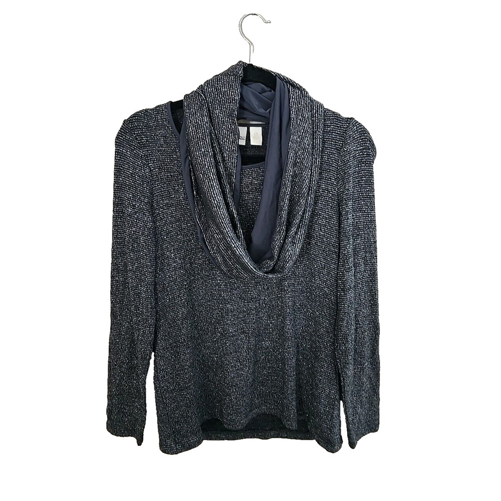 Chico's Black Metallic Cowl Neck Knit Long Sleeve Pullover Sweater Womans Size 0